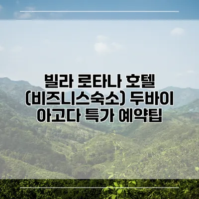 빌라 로타나 호텔 (비즈니스숙소) 두바이 아고다 특가 예약팁