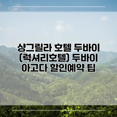 샹그릴라 호텔 두바이 (럭셔리호텔) 두바이 아고다 할인예약 팁