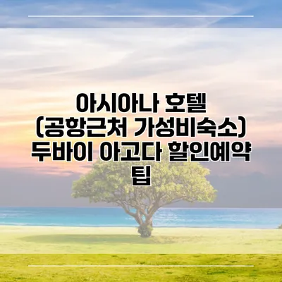 아시아나 호텔 (공항근처 가성비숙소) 두바이 아고다 할인예약 팁
