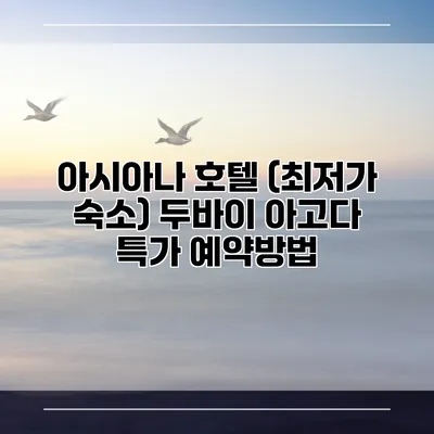 아시아나 호텔 (최저가 숙소) 두바이 아고다 특가 예약방법