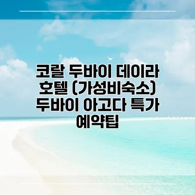 코랄 두바이 데이라 호텔 (가성비숙소) 두바이 아고다 특가 예약팁