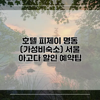 호텔 피제이 명동 (가성비숙소) 서울 아고다 할인 예약팁